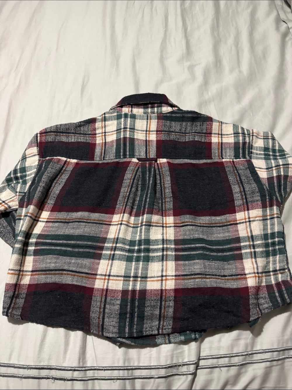 American Eagle Plaid Flannel Shirt in Green and Burgundy - Picture 4 of 6